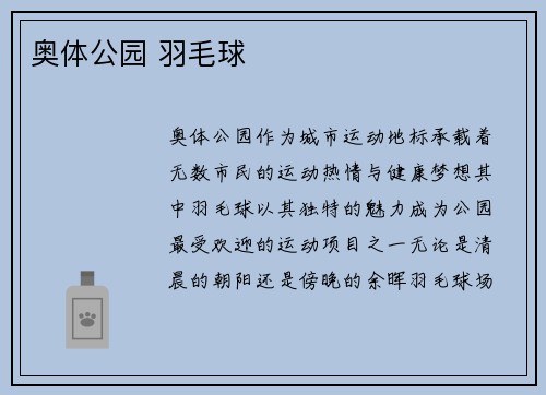 奥体公园 羽毛球
