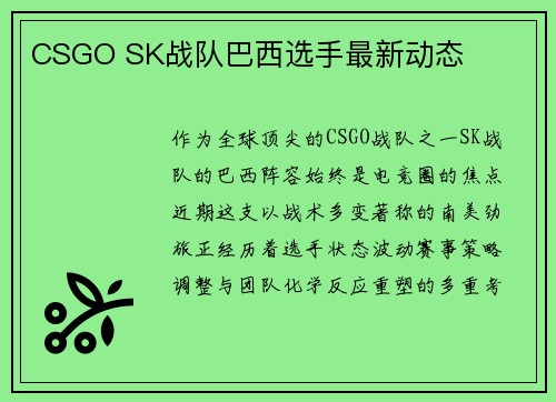 CSGO SK战队巴西选手最新动态